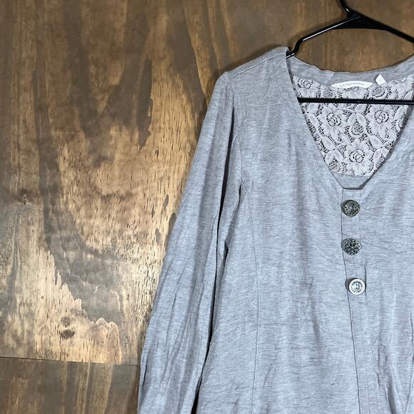 Soft Surroundings Womens Blouse Gray Maddalena Tunic V Neck Long Sleeve PL - Picture 4 of 11